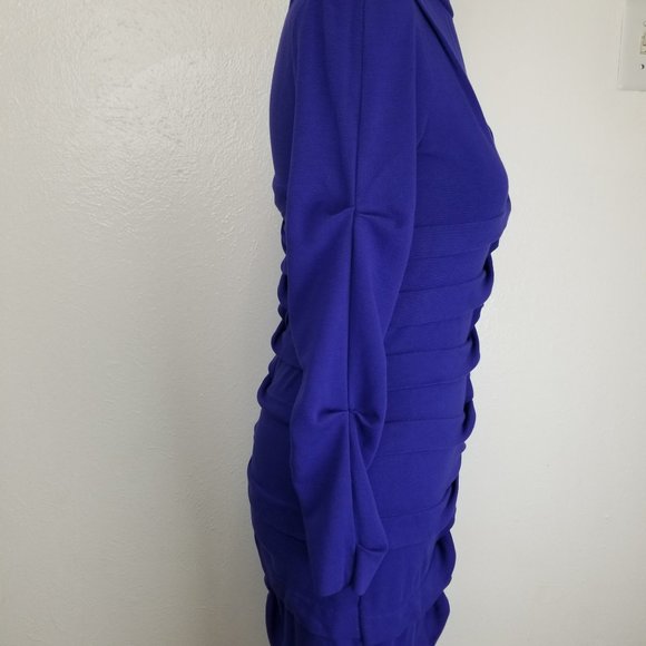 Nicole Miller Studio One Mock Neck Pleated Fitted Dress Blue Small - Picture 8 of 16